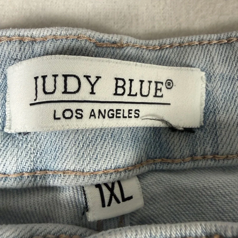 Judy‎ Blue Distressed Aztec Jean Shorts Womens 1XL Light Wash Denim Western Boho